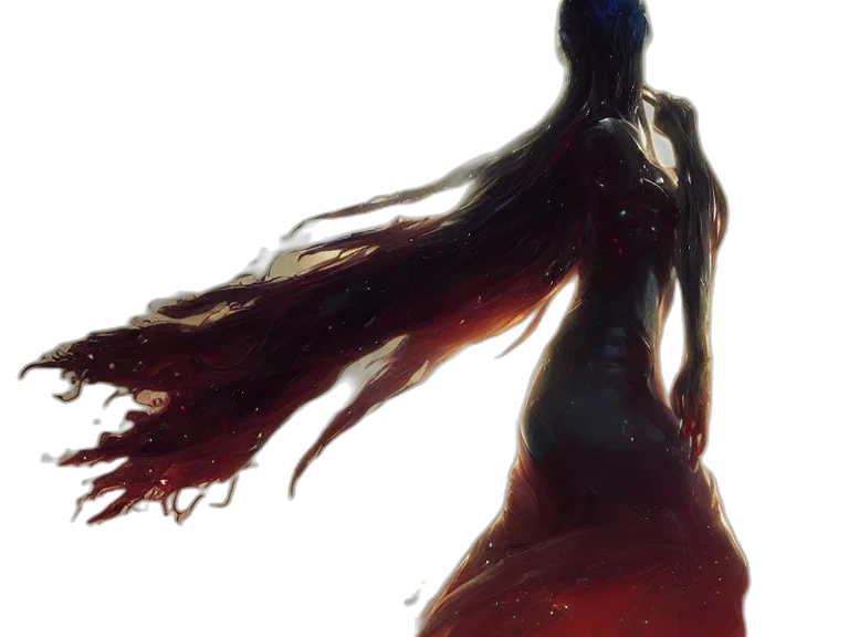 dress, hair, creature, concept art, fantasy art, photorealistic, watercolor, red transparent PNG cut-out