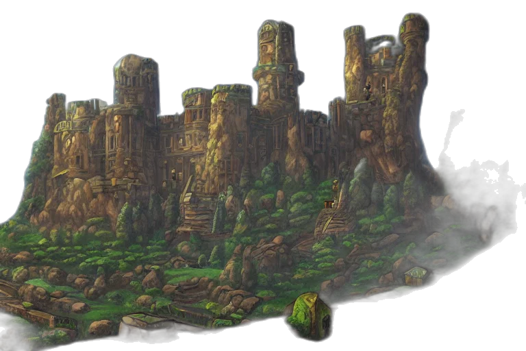 crown, building, sword, dragon, concept art, fantasy art, pixel art, 3d render transparent PNG cut-out