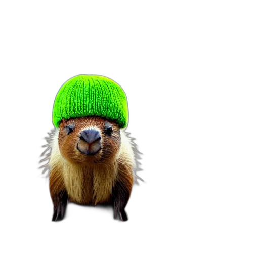 hat, animal, creature, hair, green, photorealistic, photograph, knitted transparent PNG cut-out