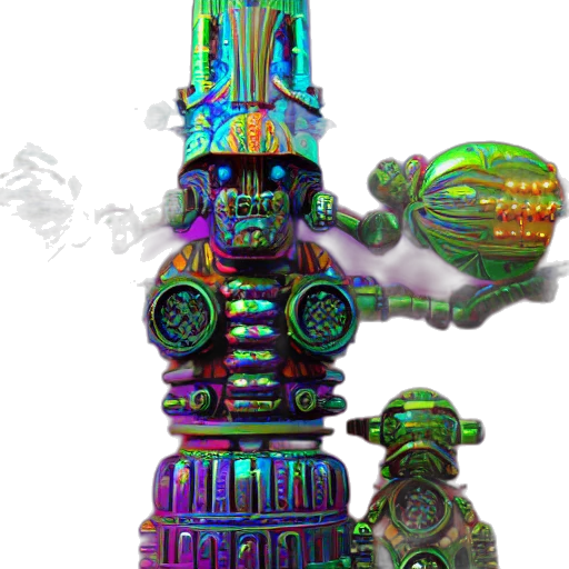 robot, staff, weapon, crown transparent PNG cut-out