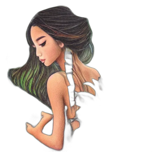 hair, jewelry, dress, cartoon, watercolor, concept art, fantasy art, green transparent PNG cut-out