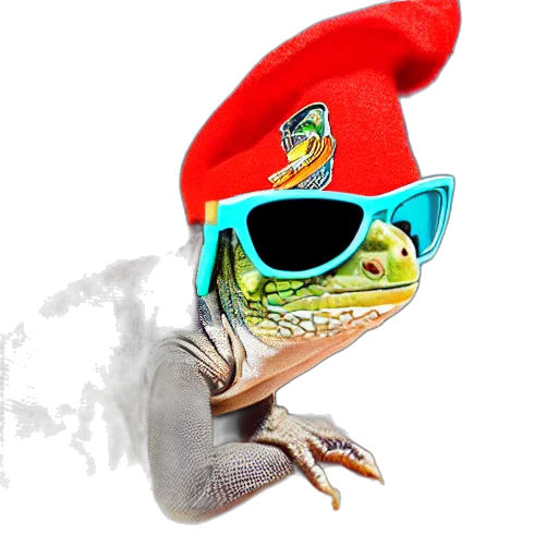 hat, dragon, animal, creature, photorealistic, iguana, wearing, sunglasses transparent PNG cut-out