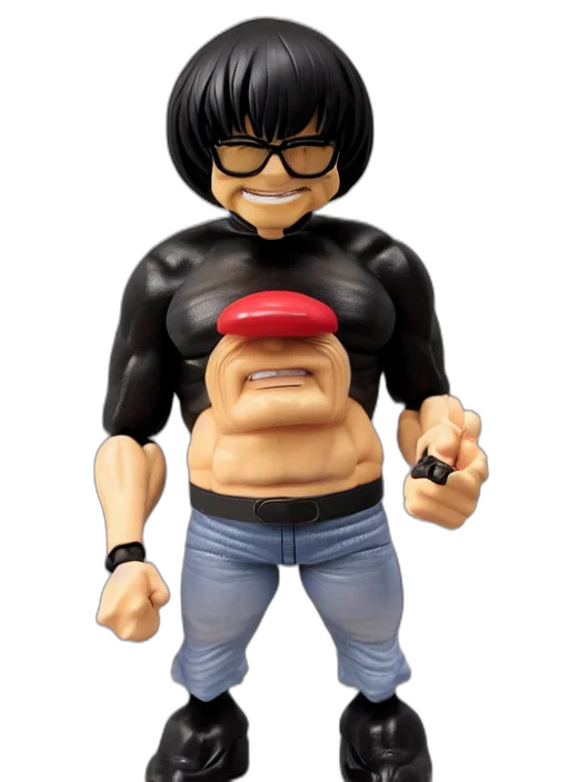 3d render, cartoon, plastic, action, figure, buff, smiling, man transparent PNG cut-out