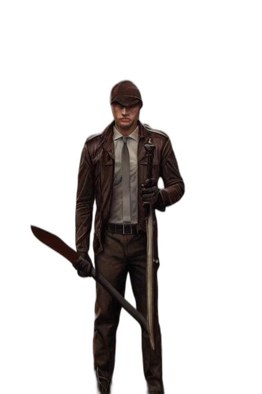 jacket, staff, weapon, hat transparent PNG cut-out