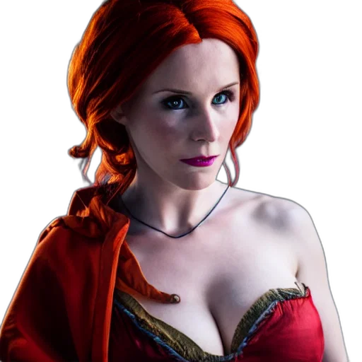 dress, crown, jewelry, photorealistic, fantasy art, comic book art, red, triss transparent PNG cut-out