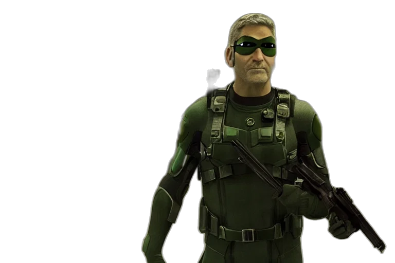 3d render, concept art, comic book art, green, film, still, george, clooney transparent PNG cut-out