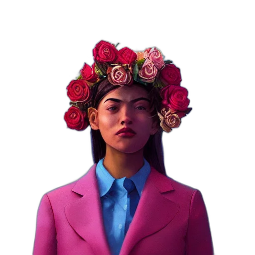 crown, face, jacket, flower, vaporwave, photorealistic, concept art, oil painting transparent PNG cut-out