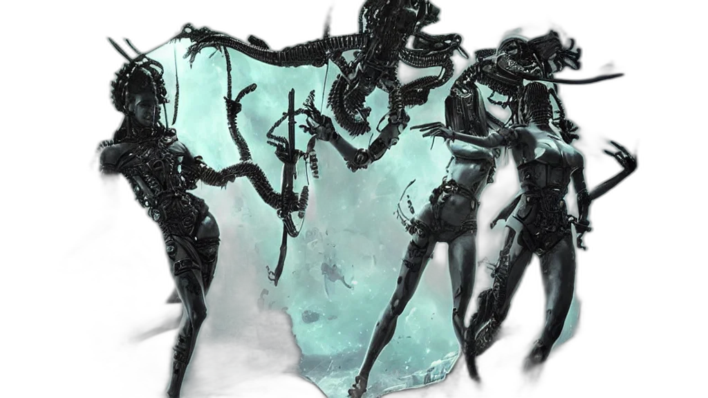 robot, concept art, 3d render, fantasy art, photorealistic, underwater, outer space, monochrome transparent PNG cut-out
