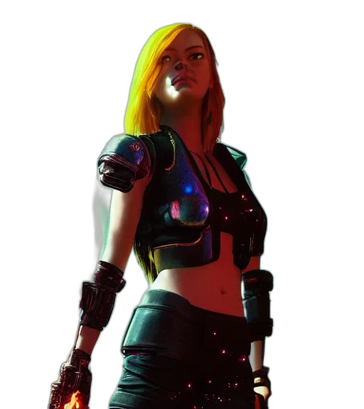 robot, weapon, jacket, staff, cyberpunk, concept art, 3d render, comic book art transparent PNG cut-out