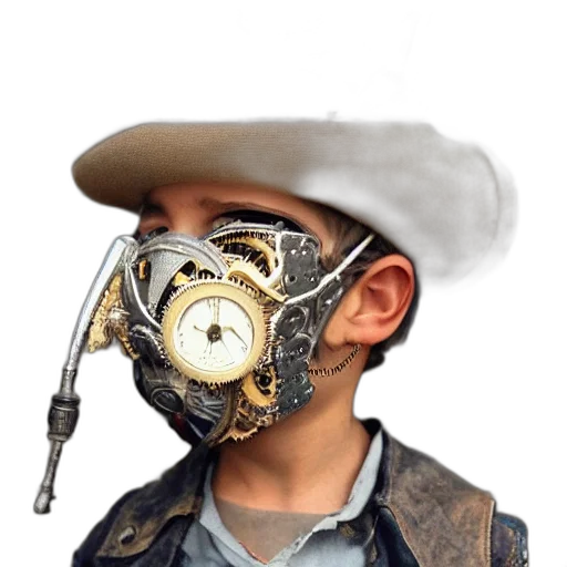mask, robot, face, jacket, photorealistic, concept art, steampunk, boy transparent PNG cut-out