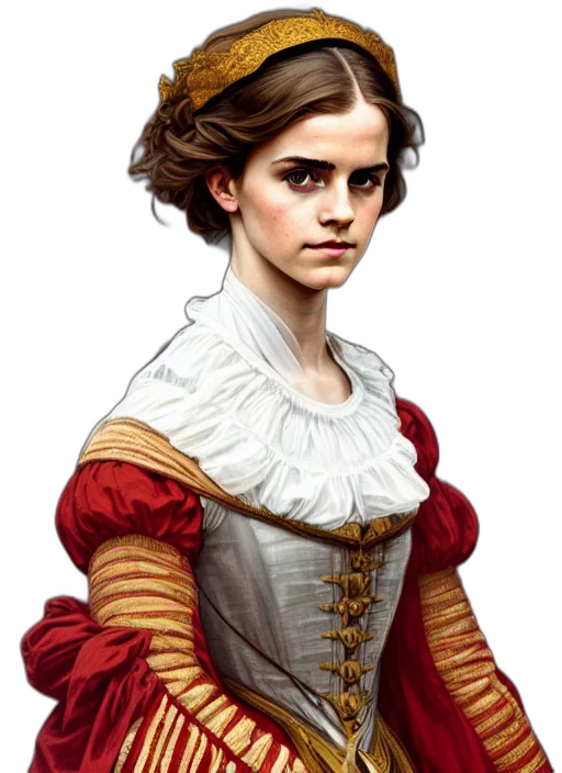 face, dress, crown, staff, photorealistic, concept art, fantasy art, oil painting transparent PNG cut-out