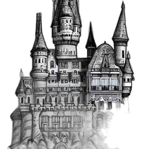 building, concept art, fantasy art, comic book art, watercolor, fog, city street, fire transparent PNG cut-out