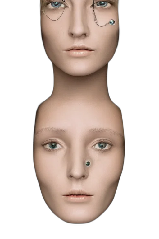 face, mask, jewelry, robot, 3d render, photorealistic, concept art, cartoon transparent PNG cut-out
