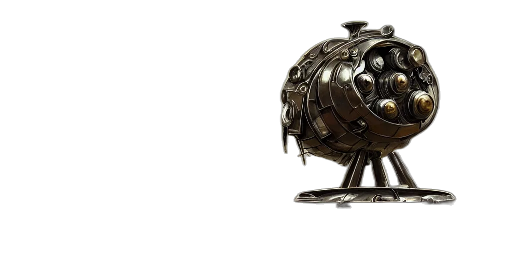 weapon, crown, robot, mask, concept art, 3d render, fantasy art, tarnished transparent PNG cut-out