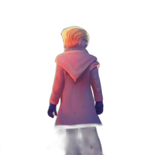 jacket, robot, staff, face, concept art, pixel art, 3d render, watercolor transparent PNG cut-out