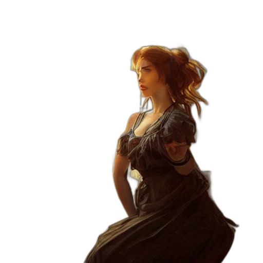 dress, staff, fantasy art, concept art, photorealistic, oil painting, fire, sunset transparent PNG cut-out