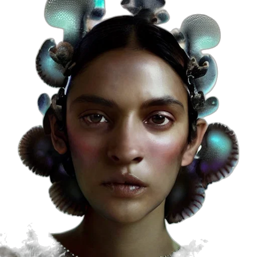 face, mask, crown, jewelry, concept art, fantasy art, cyberpunk, photorealistic transparent PNG cut-out