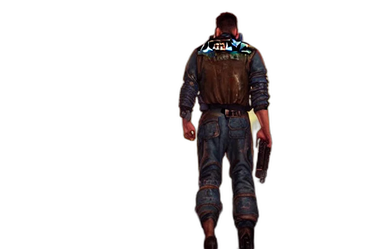 jacket, robot, staff, weapon transparent PNG cut-out