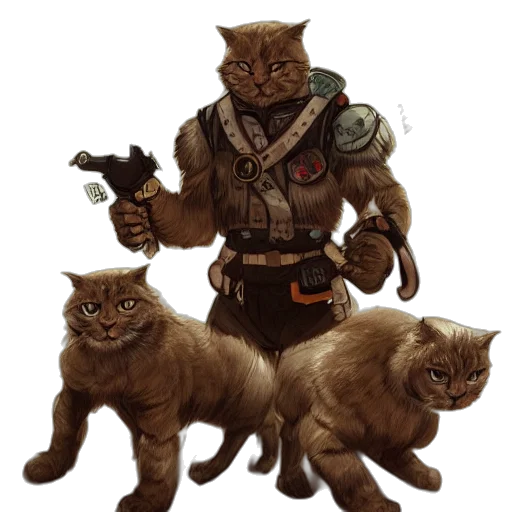 concept art, fantasy art, two, humanoid, scottish, fold, cat, beast transparent PNG cut-out