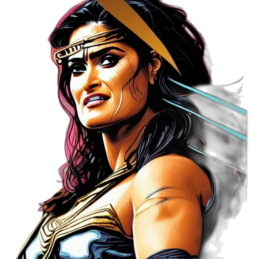 comic book art, fantasy art, concept art, cartoon, illustration, salma, hayek, barbarian transparent PNG cut-out