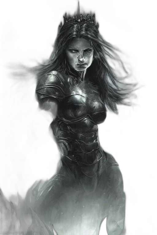 comic book art, fantasy art, concept art, pencil sketch, dark, portrait, soul, queen transparent PNG cut-out