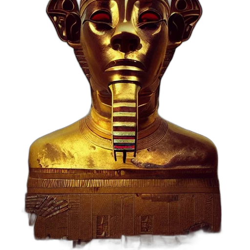 mask, crown, face, robot, concept art, photorealistic, tutankhamon, flying transparent PNG cut-out