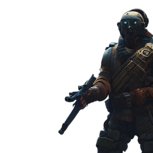 weapon, staff, robot, mask, concept art, 3d render, cyberpunk, fantasy art transparent PNG cut-out