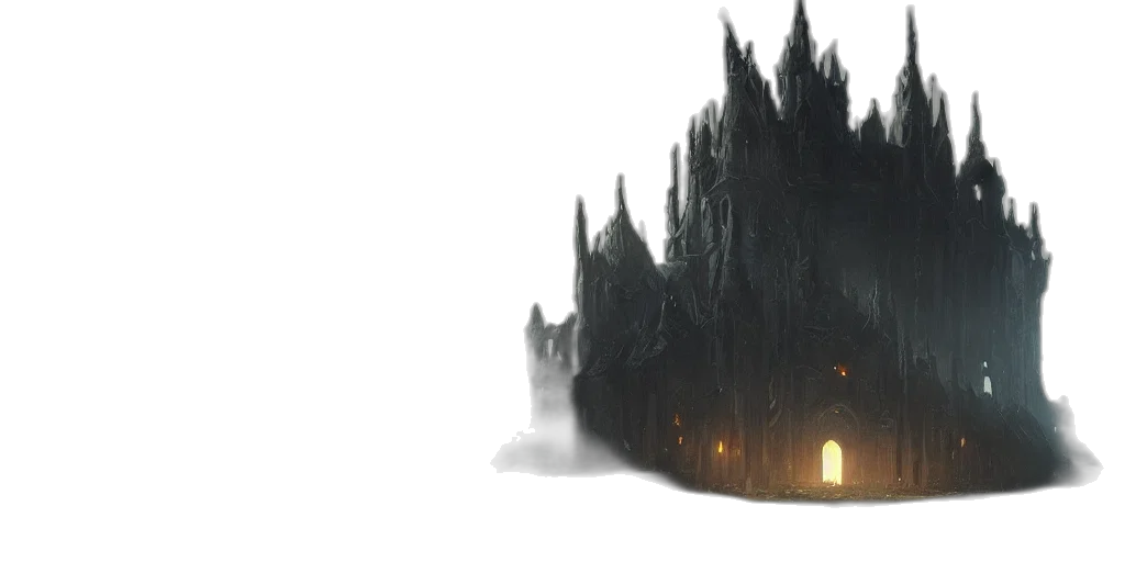 building, tree, crown, concept art, fantasy art, 3d render, pixel art, fog transparent PNG cut-out