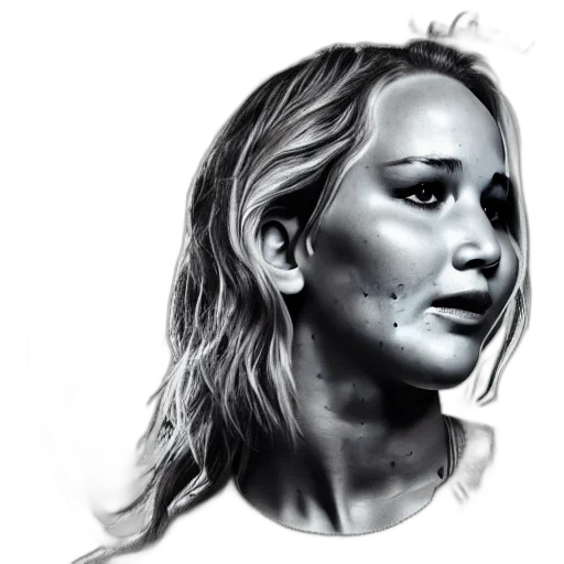 face, photorealistic, cartoon, concept art, pencil sketch, jennifer, lawrence, inside transparent PNG cut-out