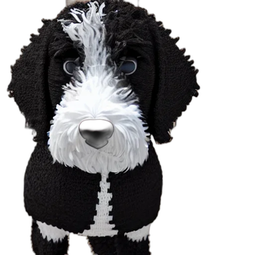 closeup, photorealistic, illustration, knitted, bernedoodle, judge, puppy, dressed transparent PNG cut-out