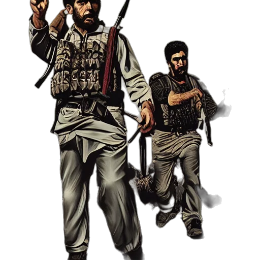 weapon, concept art, pixel art, comic book art, cartoon, kurdish, freedom, fighters transparent PNG cut-out