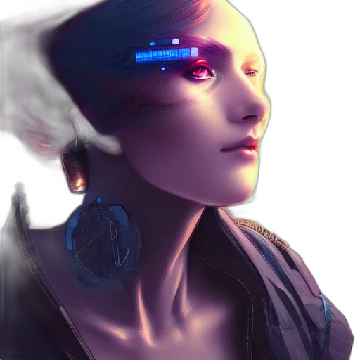 robot, face, mask, jewelry, cyberpunk, concept art, fantasy art, photorealistic transparent PNG cut-out