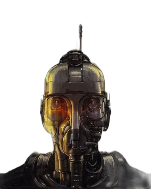 robot, mask, face, weapon, concept art, cyberpunk, 3d render, pixel art transparent PNG cut-out