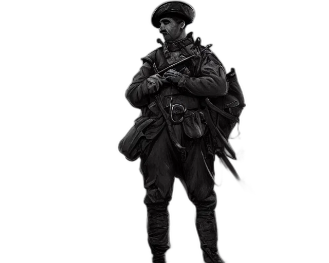jacket, staff, hat, weapon transparent PNG cut-out