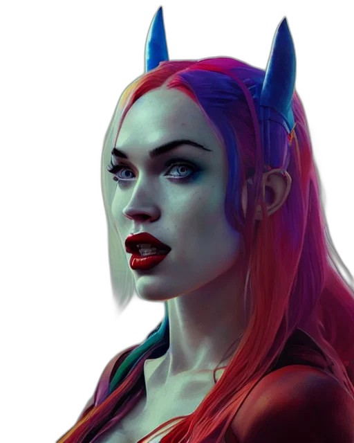 face, fantasy art, concept art, comic book art, cyberpunk, neon lights, neon, colorful transparent PNG cut-out