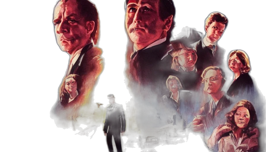 concept art, comic book art, photorealistic, fire, fog, city street, movie, poster transparent PNG cut-out