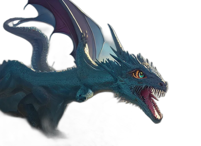 dragon, creature, animal, fantasy art, concept art, 3d render, photorealistic, blue transparent PNG cut-out