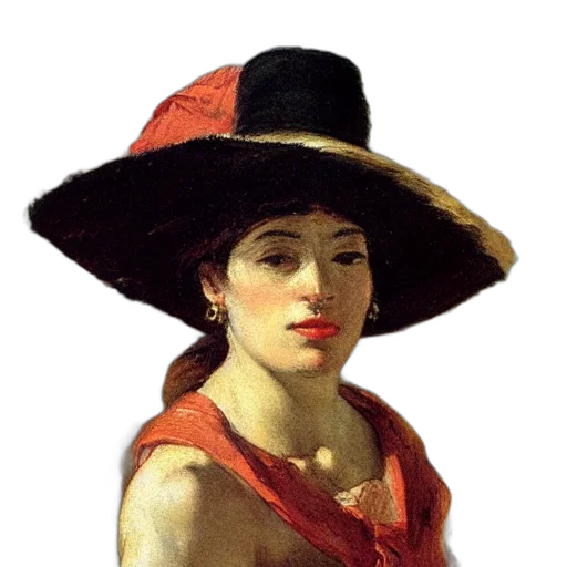hat, dress, face, jewelry, oil painting, photorealistic, pixel art, concept art transparent PNG cut-out