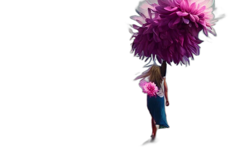umbrella, flower, hair, dress, 3d render, concept art, photorealistic, vaporwave transparent PNG cut-out