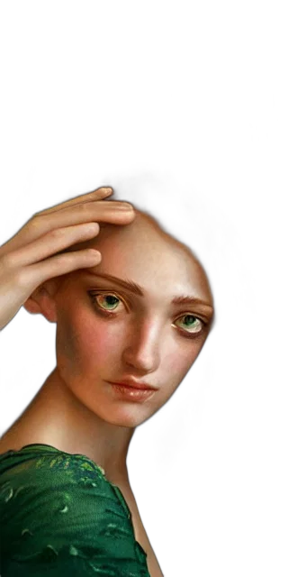 face, mask, hair, robot, photorealistic, 3d render, concept art, oil painting transparent PNG cut-out