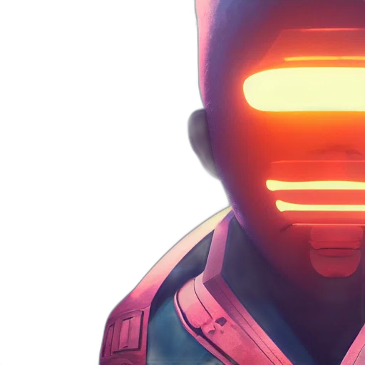 robot, mask, face, cyberpunk, vaporwave, concept art, anime, neon lights transparent PNG cut-out