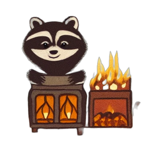 furniture, pixel art, concept art, fantasy art, fire, monochrome, little, raccoon transparent PNG cut-out