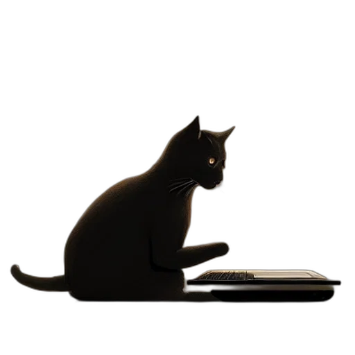 staff, animal, jewelry, creature, photorealistic, monochrome, cat, sitting transparent PNG cut-out