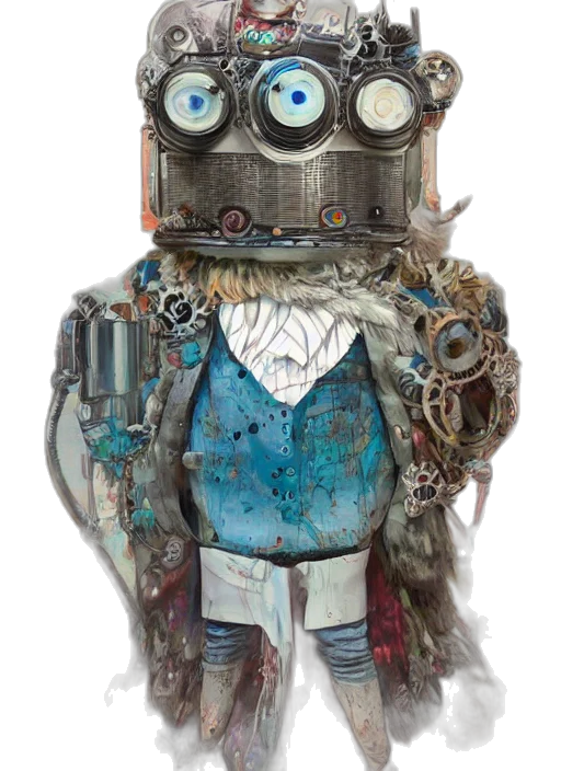robot, mask, staff, jacket, concept art, cyberpunk, fantasy art, comic book art transparent PNG cut-out