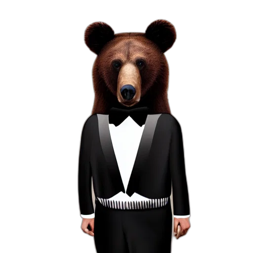 animal, concept art, pixel art, brown, bear, wearing, tuxedo, hyper transparent PNG cut-out