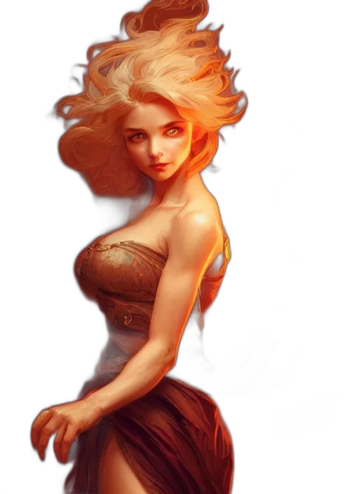 dress, fantasy art, concept art, comic book art, watercolor, fire, golden, red transparent PNG cut-out