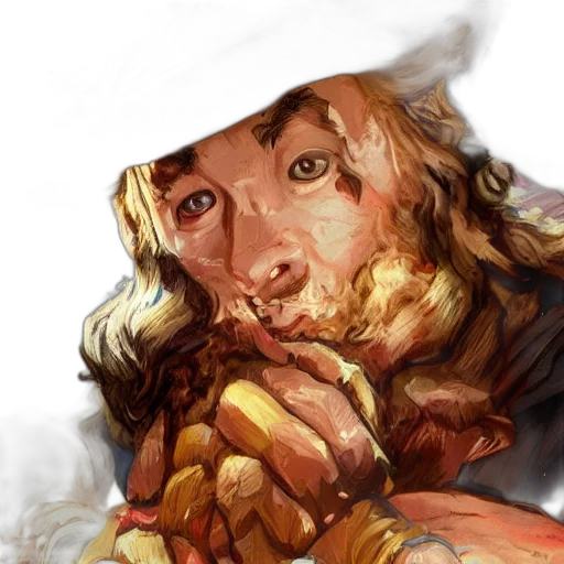 face, food, hat, photorealistic, concept art, fantasy art, oil painting, fire transparent PNG cut-out