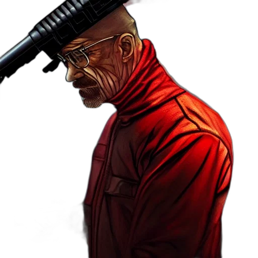 staff, jacket, weapon, comic book art, concept art, cyberpunk, photorealistic, red transparent PNG cut-out