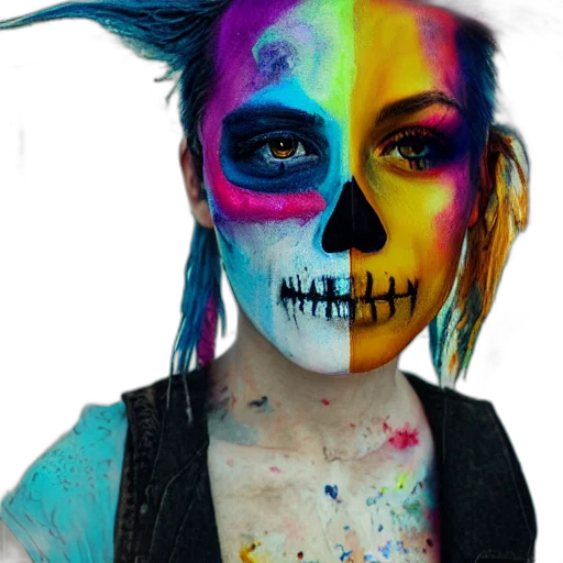 mask, face, photorealistic, watercolor, cyberpunk, concept art, colorful, neon transparent PNG cut-out