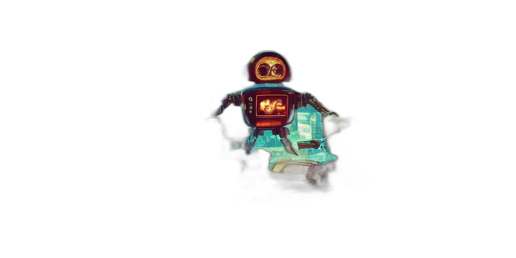 robot, creature, mask, staff transparent PNG cut-out